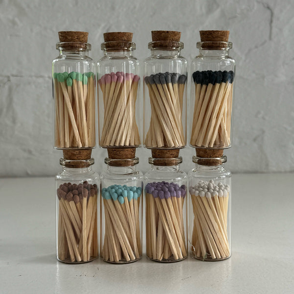 How's It Glowing Candle Co. - Apothecary Match Vials (40 matches & Striker) | Glass & Cork