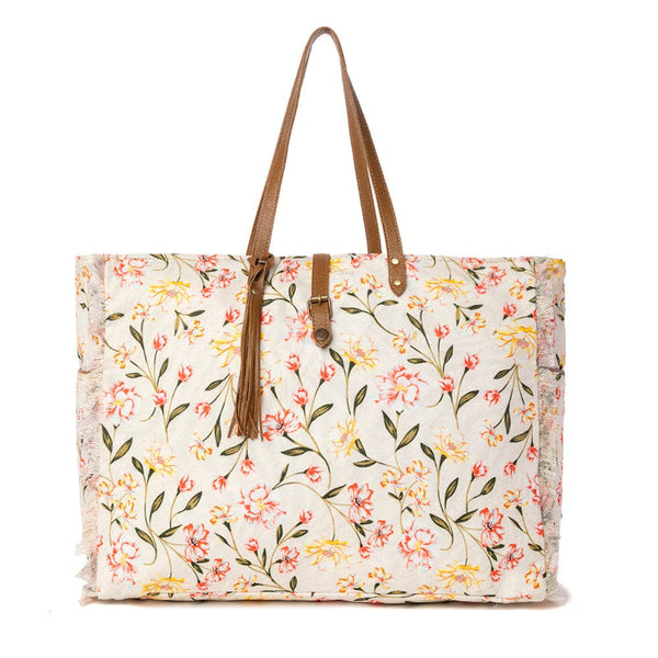 Myra Bag - Brookside Cotton & Leather Weekender Bag in Blush Cream