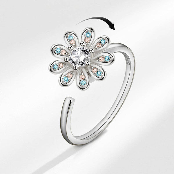 Daisy Flower Anxiety Fidget Spinner Ring in Solid Copper