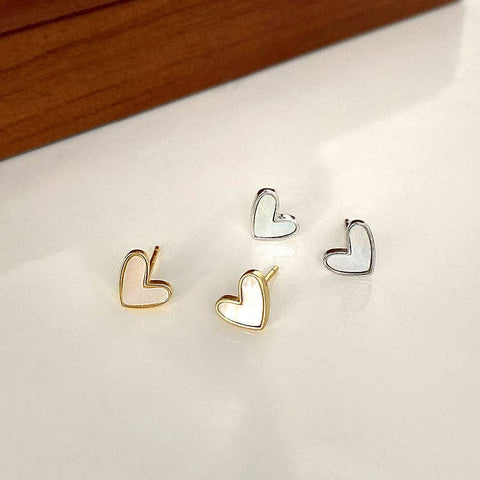 Perimade & Co. LLC - Mother of Pearl Heart Stud Earrings in 925 Sterling Silver