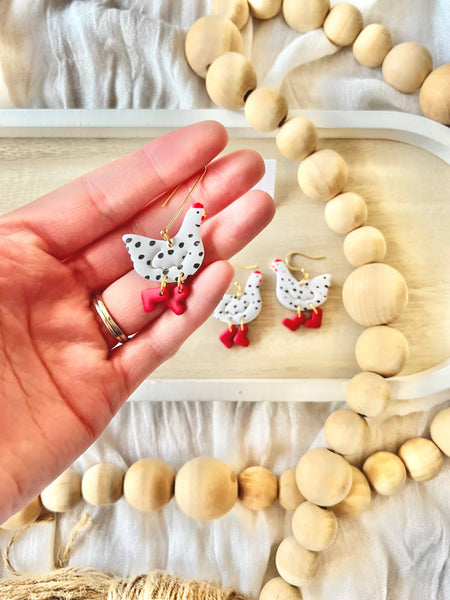 SeizeTheClayJewelry - Chicken Clay Earrings, Chicken Earrings, Farm Animal Earring