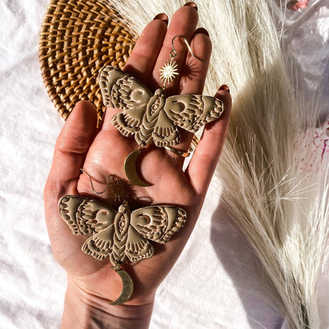 Blush and Bash Studio - Boho Neutral Moth Earrings