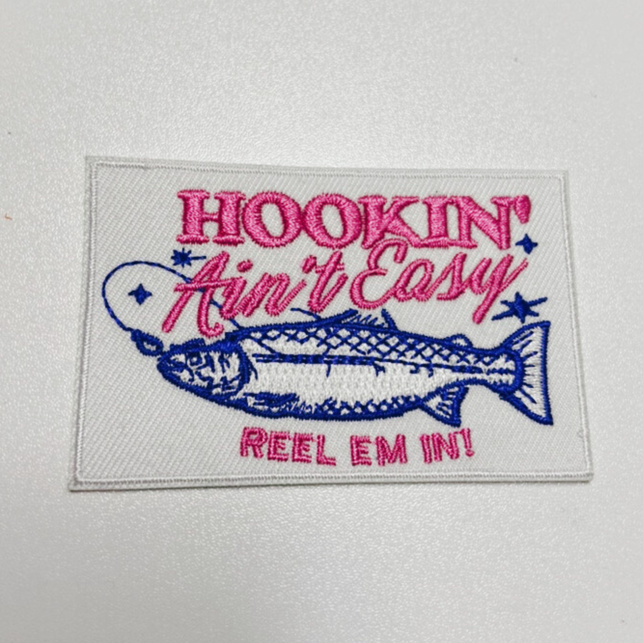 TEELUX - 3" Hookin Aint Easy ( Fishing) -  Embroidered Hat Patch