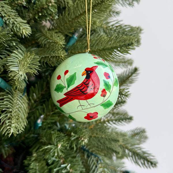 Ornaments 4 Orphans - Cardinal Bird Paper Mache Ball Ornament