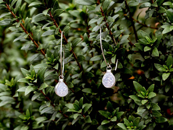 Saressa Designs - Linear Druzy Dangle Earrings - Cottontail