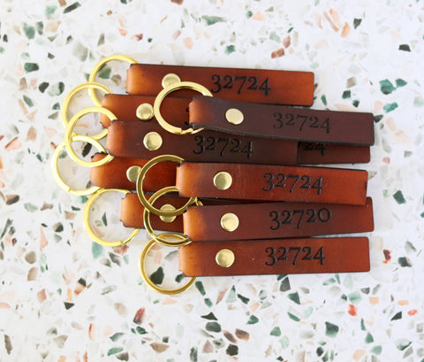 Poofy Cheeks - Custom Leather Zip Code Keychain