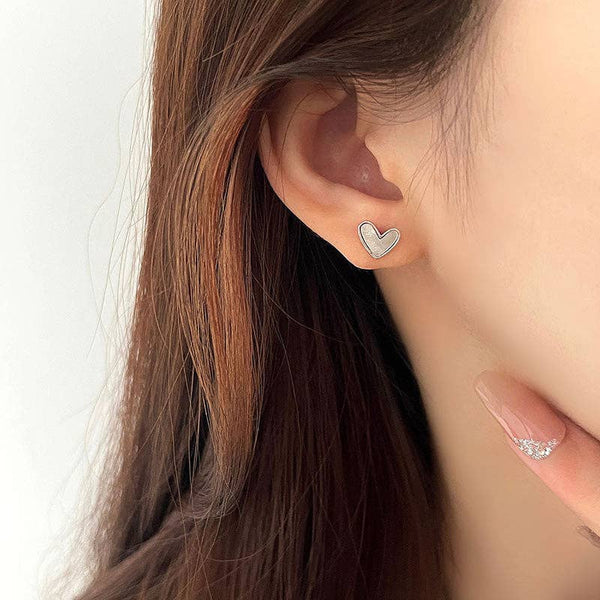Perimade & Co. LLC - Mother of Pearl Heart Stud Earrings in 925 Sterling Silver