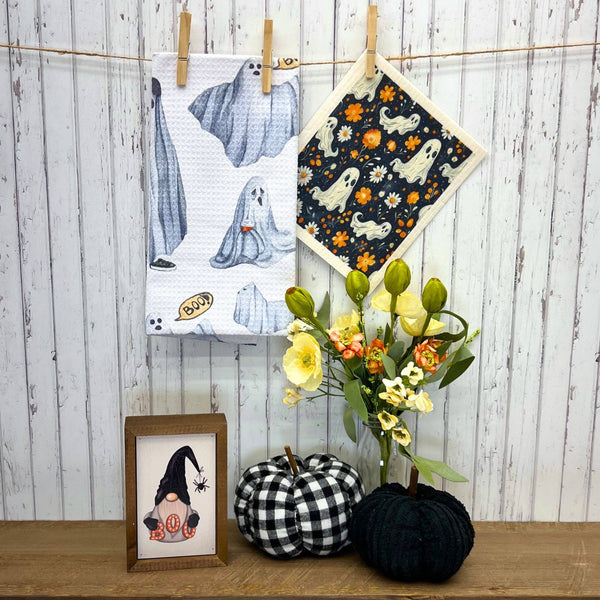 Driftless Studios - Ghosts & Fall Flowers Swedish Dishcloth - Halloween Decor