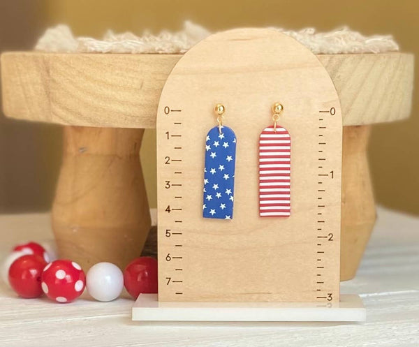 Clayhouse Colours - Red, White & Blue Clay Earrings | July 4th: Hearts