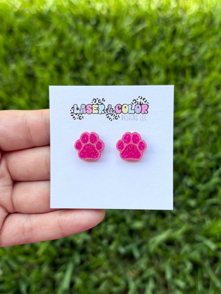 Laser & Color Designs LLC - Glitter Paw Print Studs, Mascot Studs, Team Spirit