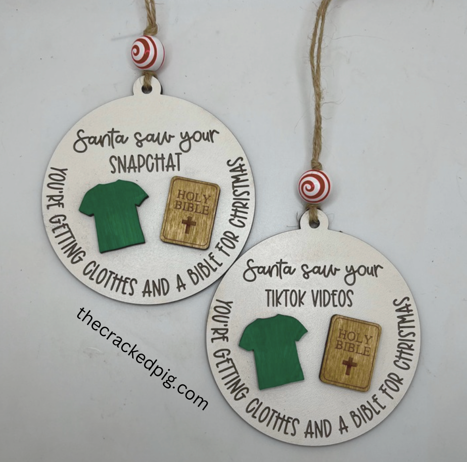 The Cracked Pig - Santa Saw Your TikTok OR Snapchat Ornament - Thumbnail 4