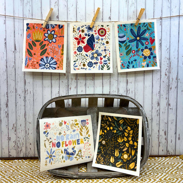 Driftless Studios - No Rain No Flowers Spring Swedish Dishcloths - Spring Decor