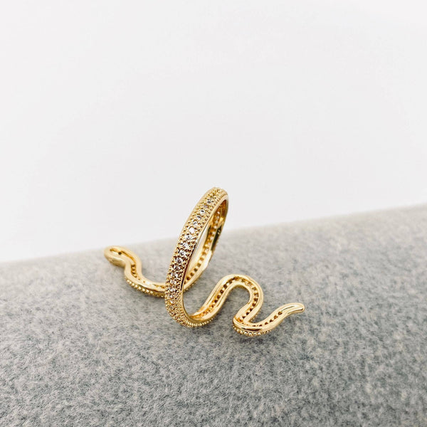 Mio Queena - Cubic Zirconia Gold Plated Wrap Snake Adjustable Ring