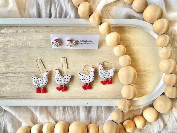 SeizeTheClayJewelry - Chicken Clay Earrings, Chicken Earrings, Farm Animal Earring