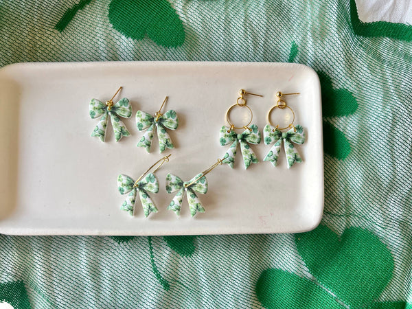 SeizeTheClayJewelry - Clover Bow Earrings, Shamrock Bow Earrings, Lucky Bow