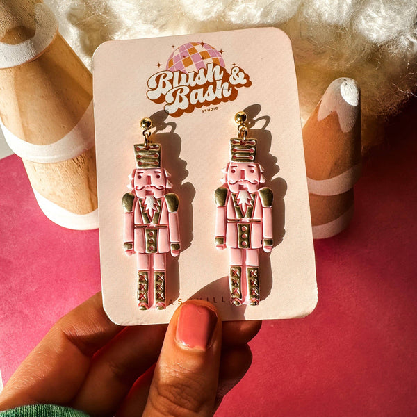 Blush and Bash Studio - Hand Painted Pink Nutcracker Dangle Earrings