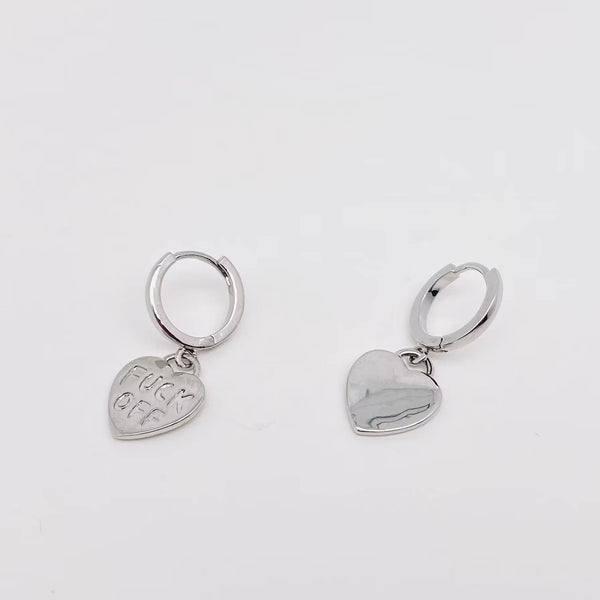 Mio Queena - "Fuck off" Heart-shaped Gold Plated Huggie Earrings