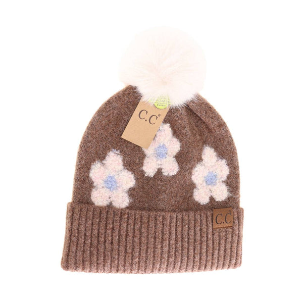 C.C Beanie - Daisy Contrast Faux Fur Pom C.C Beanie HTC0079