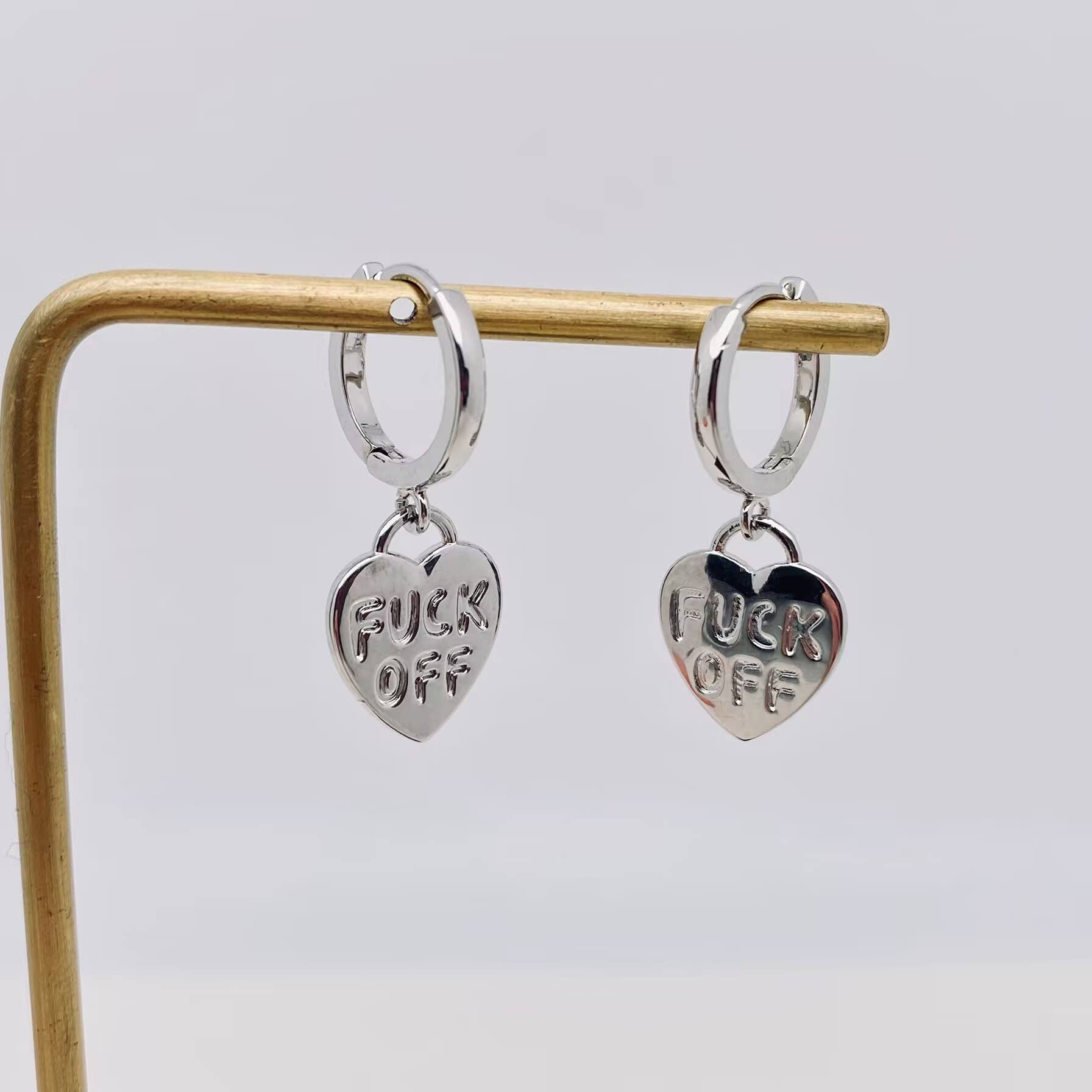Mio Queena - "Fuck off" Heart-shaped Gold Plated Huggie Earrings
