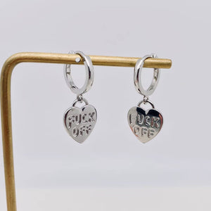 Mio Queena - "Fuck off" Heart-shaped Gold Plated Huggie Earrings