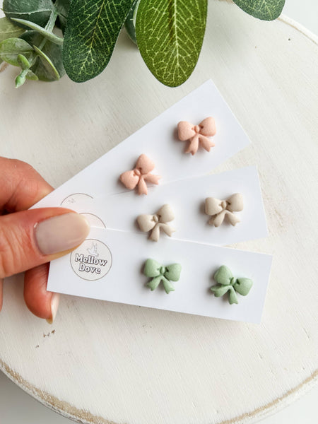 Mellow Dove Designs - Bow Studs | Blush, Sage, Vanilla | Trendy Clay Earrings