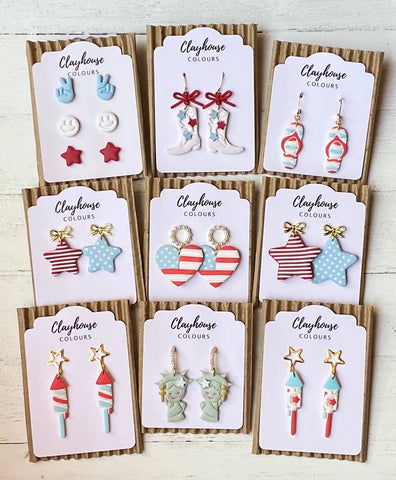 Clayhouse Colours - Fourth of July Handmade Earrings | Red White & Blue Earrings