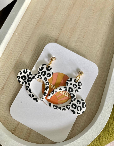 Terra Made - Leopard print Mickey ears dangle earrings