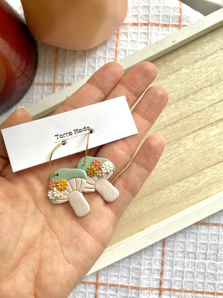 Terra Made - Retro floral mushroom dangle earrings