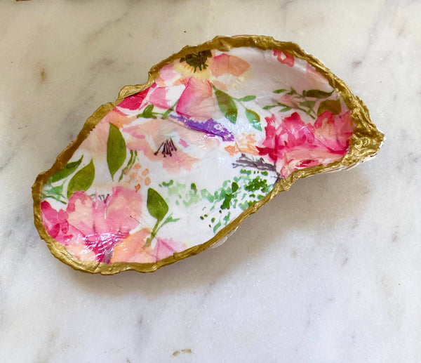 Del Mar Designs DC - Pink Floral Oyster Shell Jewelry Dish