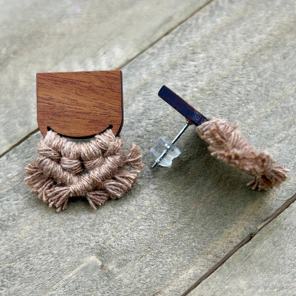 HK Macrame Jewelry - Minimalist Macrame Stud Earrings - Mocha