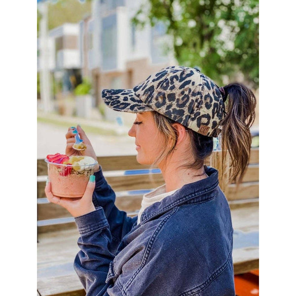 C.C Beanie - Washed Denim Criss-Cross High Ponytail CC Ball Cap BT799C