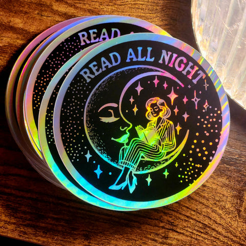 Luxe Trauma - Read all night holographic sticker hydroflask planner