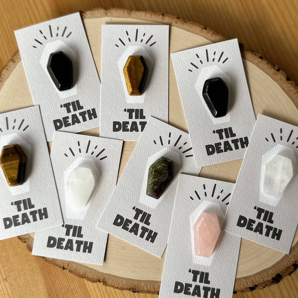 Pebble House - "Til Death" Coffin Mini Crystal Greeting Card- Crystals & Stones