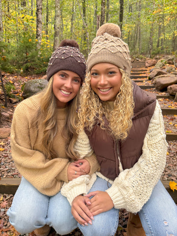 C.C Beanie - Allover Pearl Crochet C.C Faux Fur Pom Beanie HTE0128