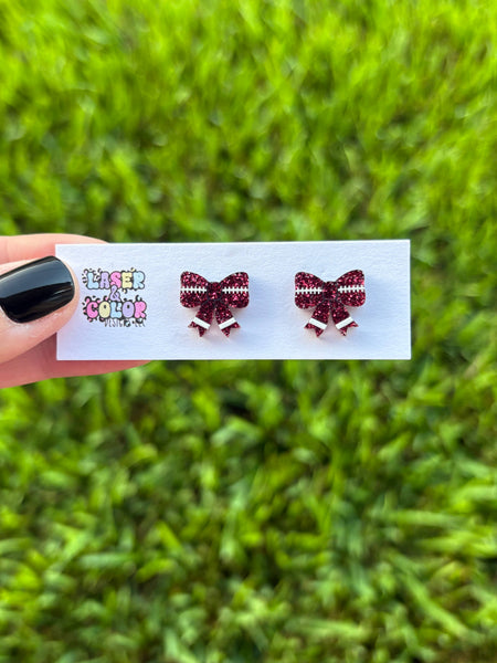 Laser & Color Designs LLC - Football Earrings, Football Bow Glitter Studs, Game Day 