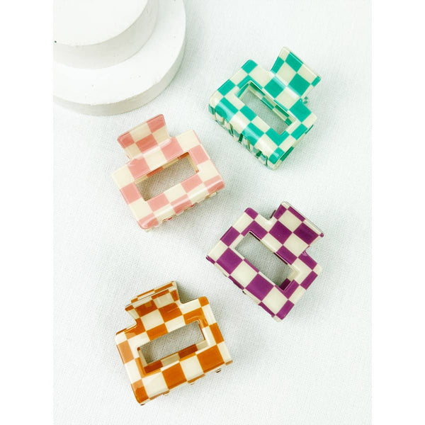 Love and Repeat - Colorful Checkered Medium Size Hair Claw