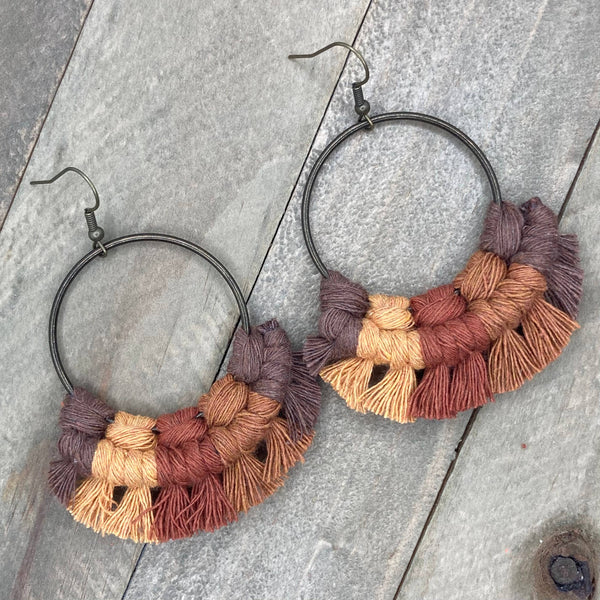 HK Macrame Jewelry - Large Multicolored Fringe - Fall Mix 1