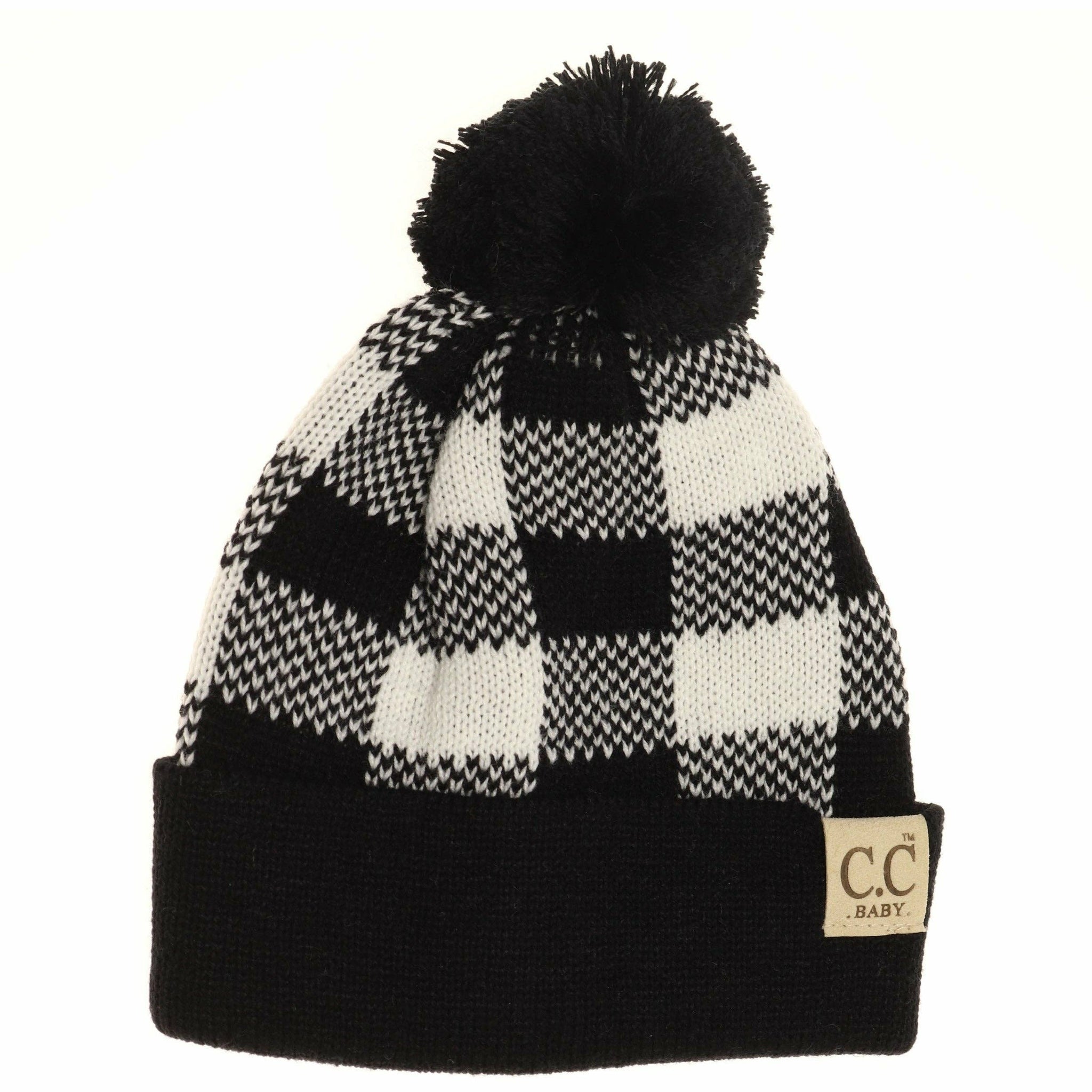 C.C Beanie - BABY Buffalo Plaid Pom Beanie Newborn/Knit Hat