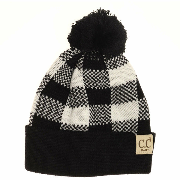 C.C Beanie - BABY Buffalo Plaid Pom Beanie Newborn/Knit Hat