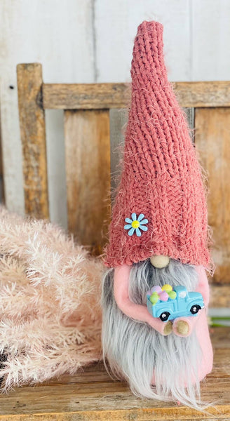 A Gnome on the Roam - Pastel Spring Easter gnome with blue truck, tier tray decor