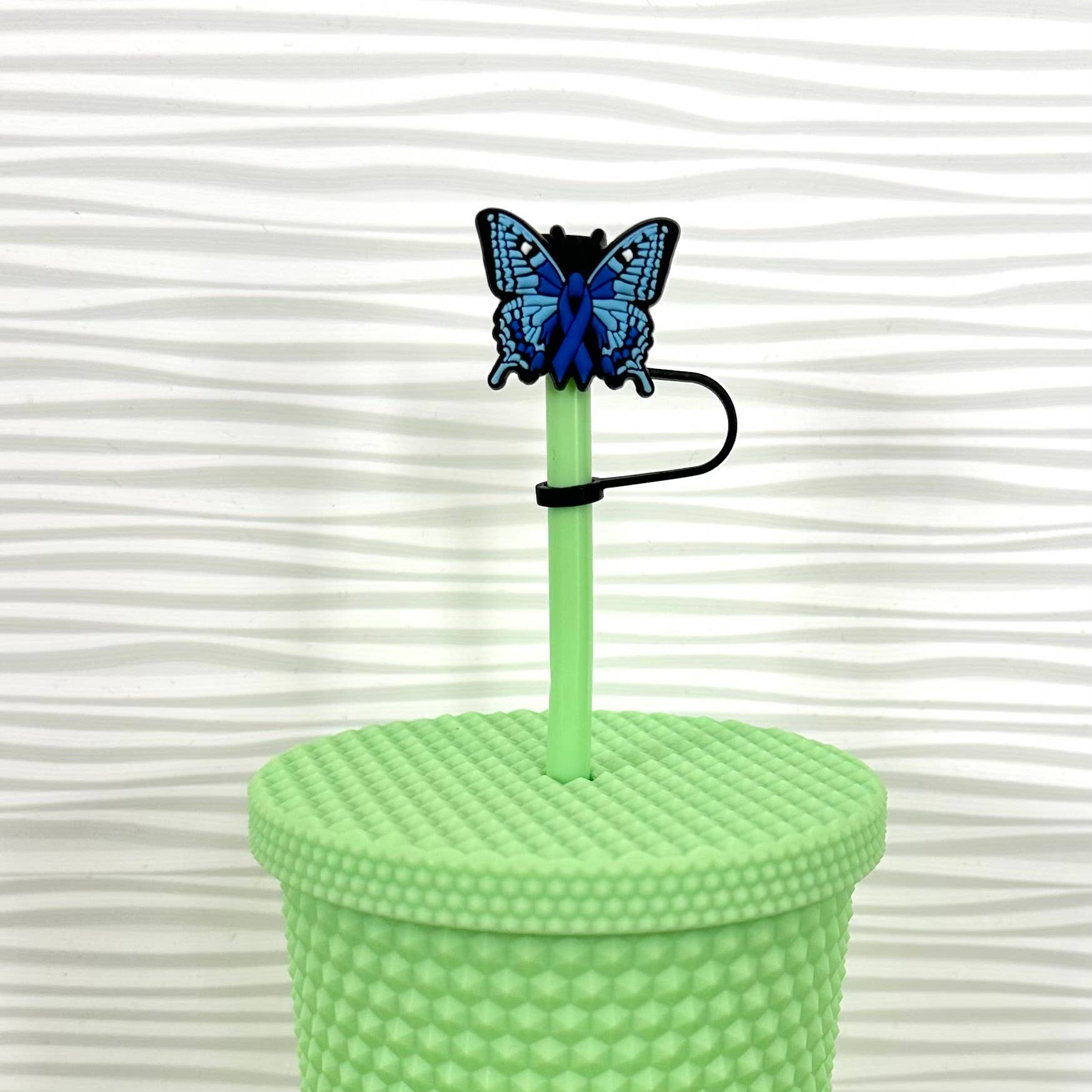iconic mi - Straw Cover Topper Butterfly with Blue Ribbon 7mm