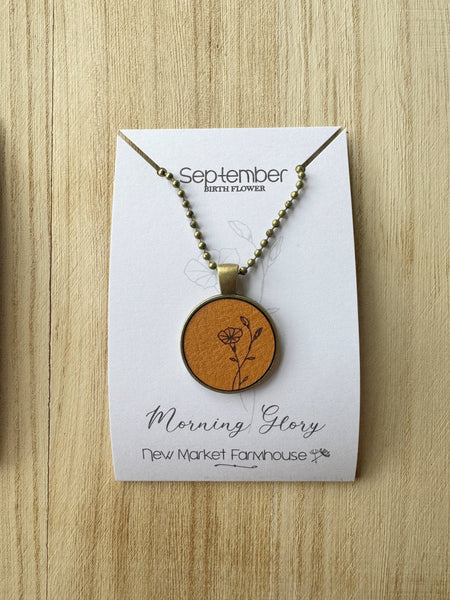 New Market Farmhouse - Birth Month Flower Necklaces - Leather Pendant Necklace Set