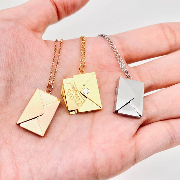 Mio Queena - "I Love You" Stainless Steel Openable Envelope Necklace- FGS