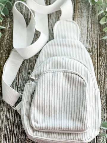 Harris Girls & Co. - "The Corey" White Corduroy Sling Bag