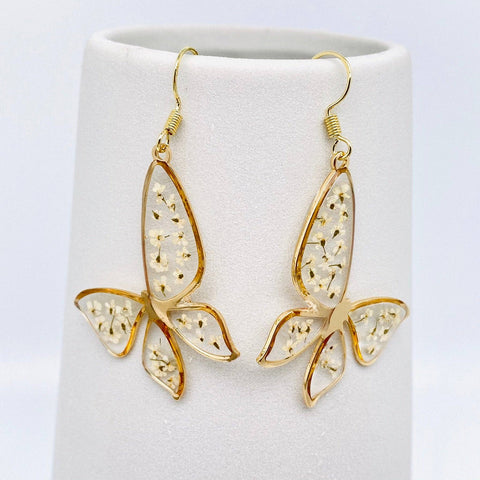 Mio Queena - Queen Anne's Lace Butterfly Shape Dried Flower Earrings -PDF