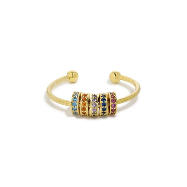 Perimade & Co. LLC - Rainbow Bead Fidget Spinner Ring in 925 Sterling Silver