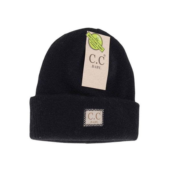 C.C Beanie - Soft Ribbed Leather Patch C.C. Newborn Knit Hat