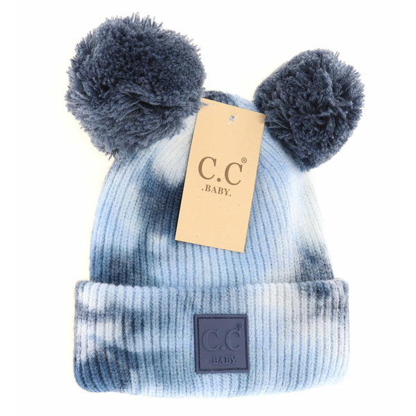 C.C Beanie - Baby Tie Dye Double Fur Pom Beanie - Newborn/Knit Hat
