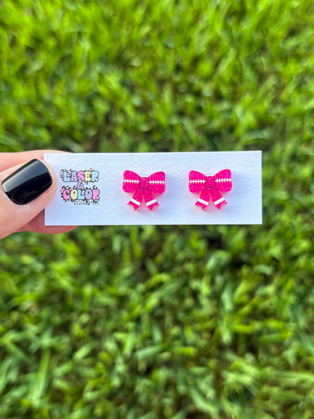Laser & Color Designs LLC - Football Earrings, Football Bow Glitter Studs, Game Day 