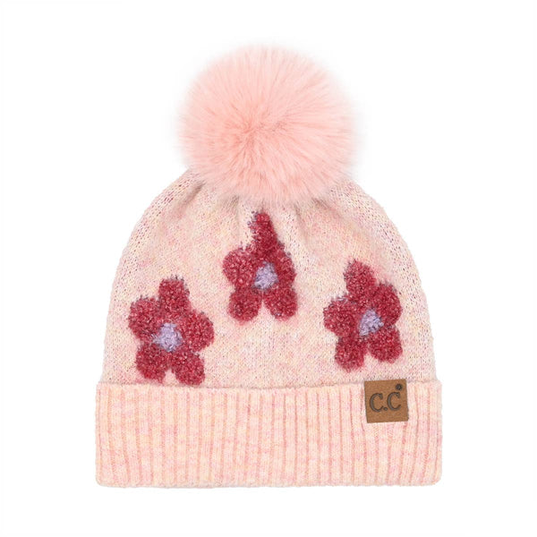 C.C Beanie - Daisy Contrast Faux Fur Pom C.C Beanie HTC0079